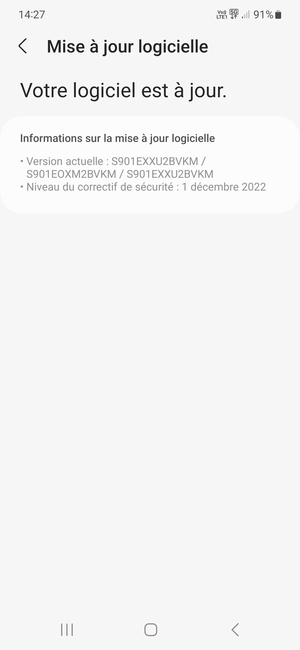 Si votre téléphone est à jour, vous verrez l'écran suivant