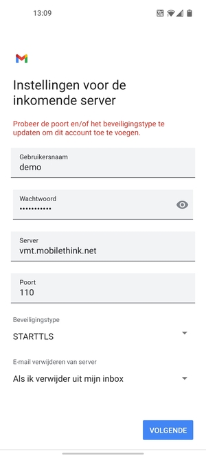 Selecteer Beveiligingstype