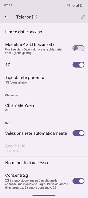 Scorri e seleziona Nomi punti di accesso