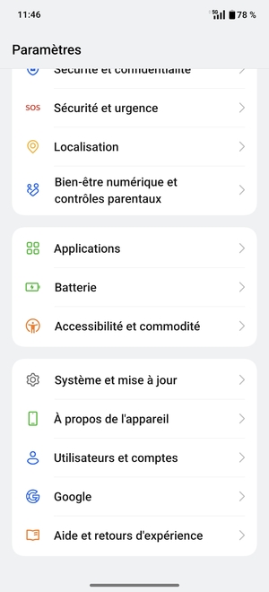 Faites défiler et sélectionnez Utilisateurs et comptes
