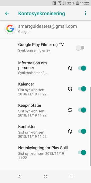 Dine kontakter fra Google vil synkroniseres til telefonen din