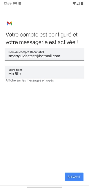 Donnez un nom à votre compte et saisissez votre nom. Sélectionnez SUIVANT