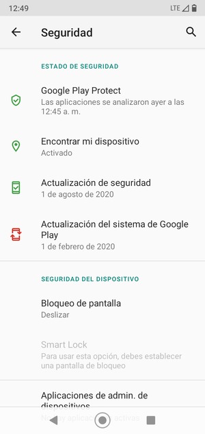 Para activar su bloqueo de pantalla, vaya al menú Seguridad y seleccione Bloqueo de pantalla