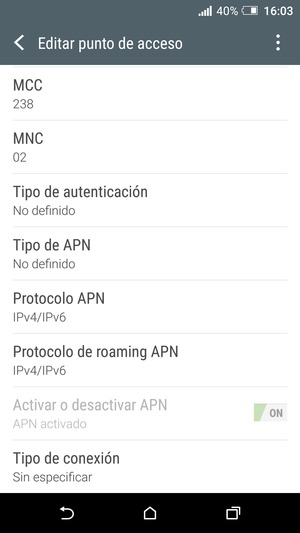 Desplácese hacia abajo e introduzca la información de Internet