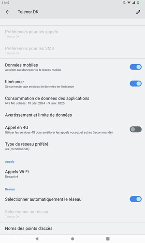 Activer ou désactiver Itinérance