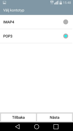 Välj IMAP4 eller POP3 och välj Nästa