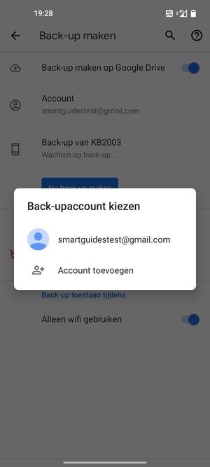 Selecteer uw back-up-account