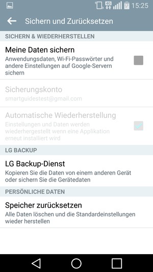 Aktivieren Sie das Kontrollkästchen Meine Daten sichern