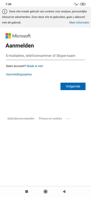 Voer uw Hotmail adres in en selecteer Volgende
