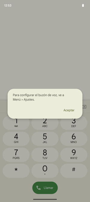 Si el correo de voz no está configurado, seleccione Aceptar