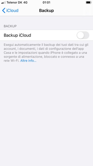 Imposta Backup iCloud su ON