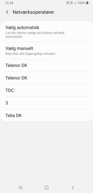 Vælg en netværksudbyder fra listen