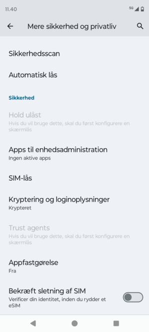 Scroll til og vælg SIM-lås
