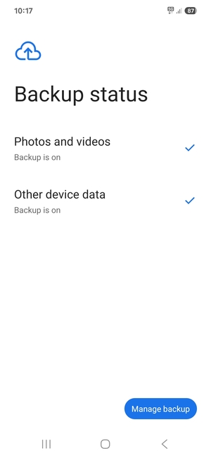 Select Manage backup