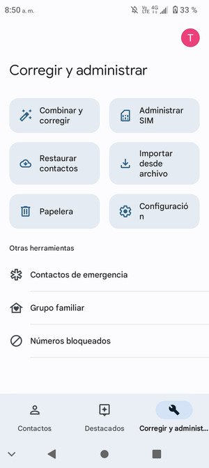 Seleccione Administrar SIM