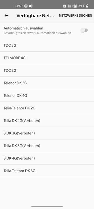 Wählen Sie einen Netzbetreiber von der Liste