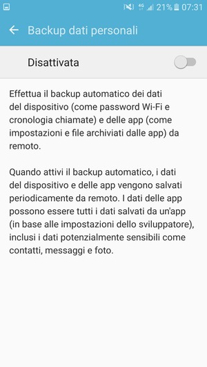 Attiva Backup dati personali