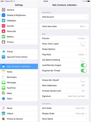 Select Mail, Contacts, Calendars and select Add Account