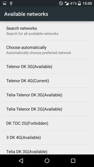 Select a network operator from the list