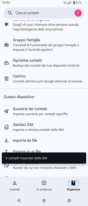 I tuoi contatti verranno salvati sul tuo account Google, e salvati sul tuo telefono la prossima volta che Google sarà sincronizzato.