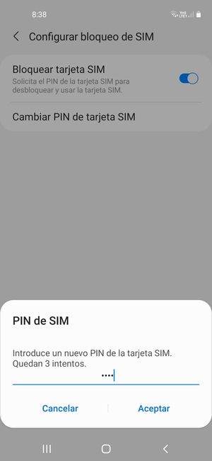 Introduzca su Nuevo PIN de la tarjeta SIM y seleccione Aceptar