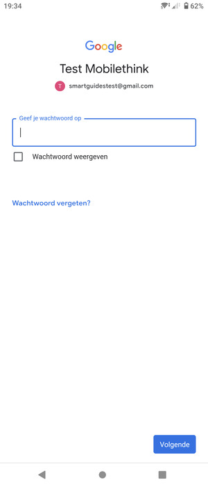 Voer uw Gmail wachtwoord in en selecteer Volgende