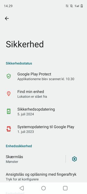 Din telefon er nu sikret med en skærmlås