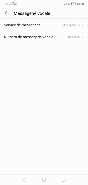 Sélectionnez Numéro de  messagerie vocale