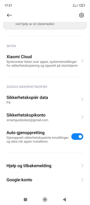 Velg Sikkerhetskopikonto
