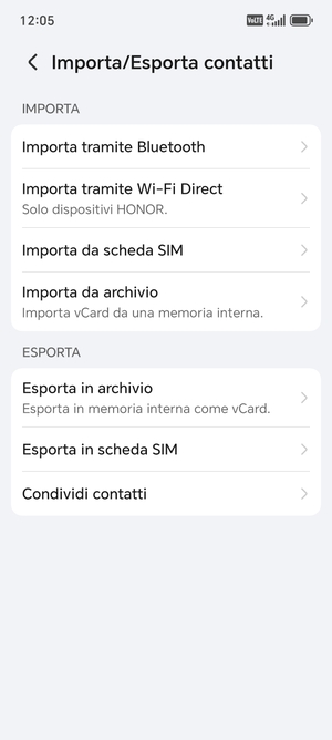 Seleziona Importa da scheda SIM