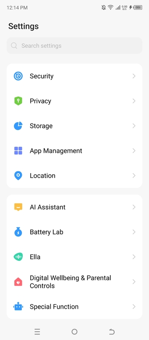 Scroll to and select Security