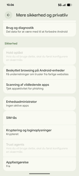 Scroll til og vælg SIM-lås
