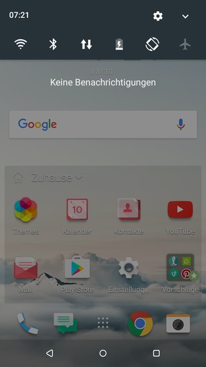 Ziehen Sie erneut das obere Menü nach unten