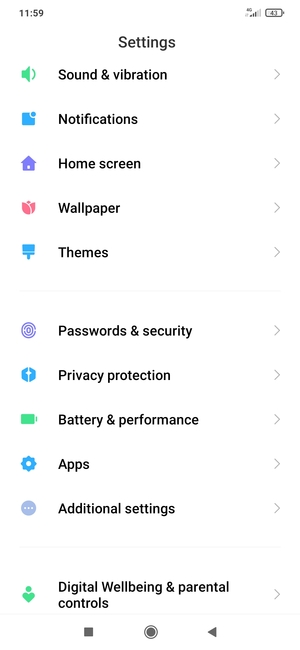 Scroll to and select Passwords & security