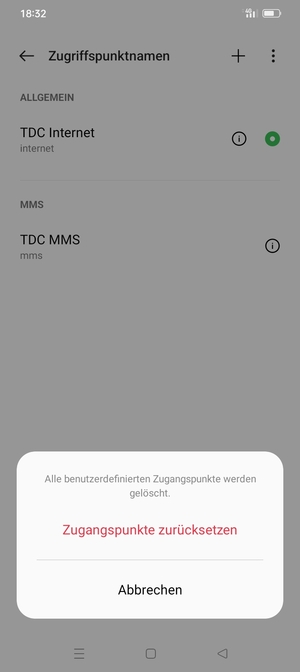 Wählen Sie Zugangspunkte zurücksetzen