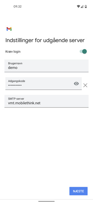 Indtast udgående serveradresse