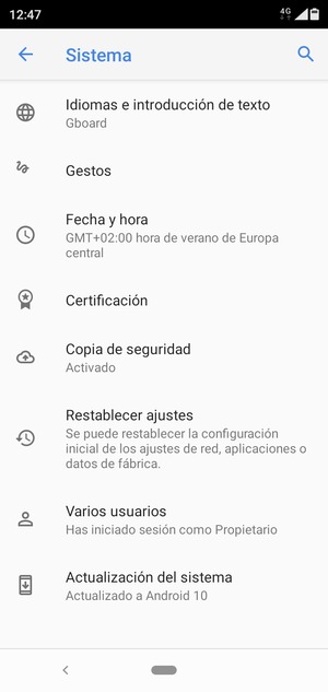 Seleccione Actualización del sistema