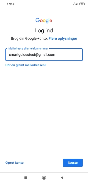 Indtast din Gmail adresse og vælg Næste