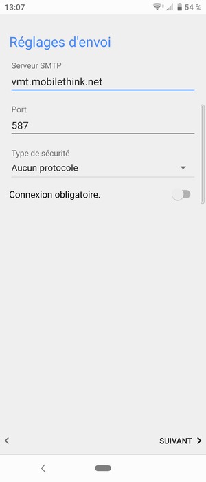 Désactiver le Connexion obligatoire. et sélectionner SUIVANT