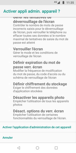 Faites défiler et sélectionnez Activer l'application d'administration de cet appareil
