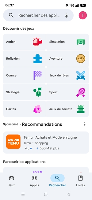 Sélectionnez la barre de Recherche