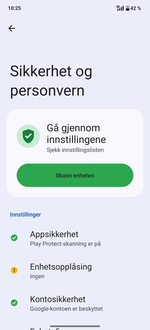 For å aktivere skjermlåsen, gå tilbake til Sikkerhet og personvern-menyen og velg Enhetsopplåsning