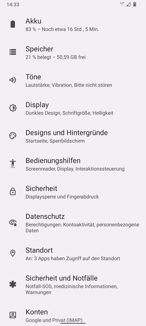Scrollen Sie und wählen Sie Sicherheit
