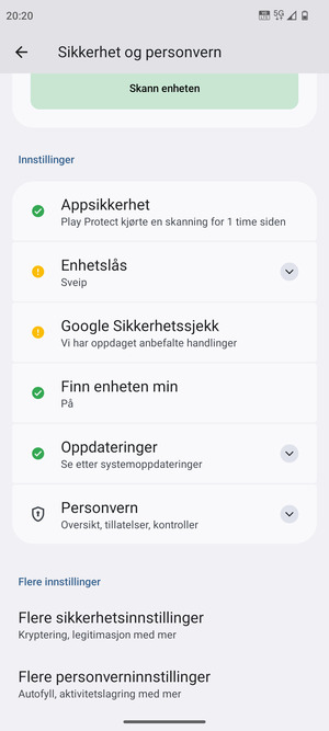 For å bytte PIN-koden til SIM-kortet, gå til Sikkerhet og personvern-menyen og bla til og velg Flere sikkerhetsinnstillinger