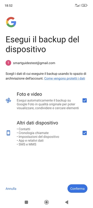 Seleziona le opzioni preferita e poi Conferma
