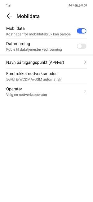 For å bytte nettverk hvis det oppstår nettverksproblemer, velg Operatør