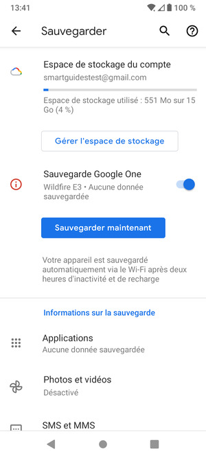 Sélectionnez Espace de stockage du compte