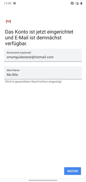 Geben Sie Ihrem Konto einen Namen und geben Sie Ihren Namen ein. Wählen Sie WEITER