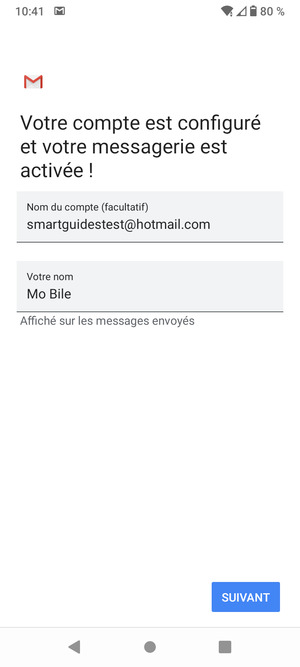 Donnez un nom à votre compte et saisissez votre nom. Sélectionnez SUIVANT