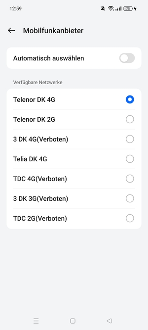Wählen Sie einen Netzbetreiber von der Liste